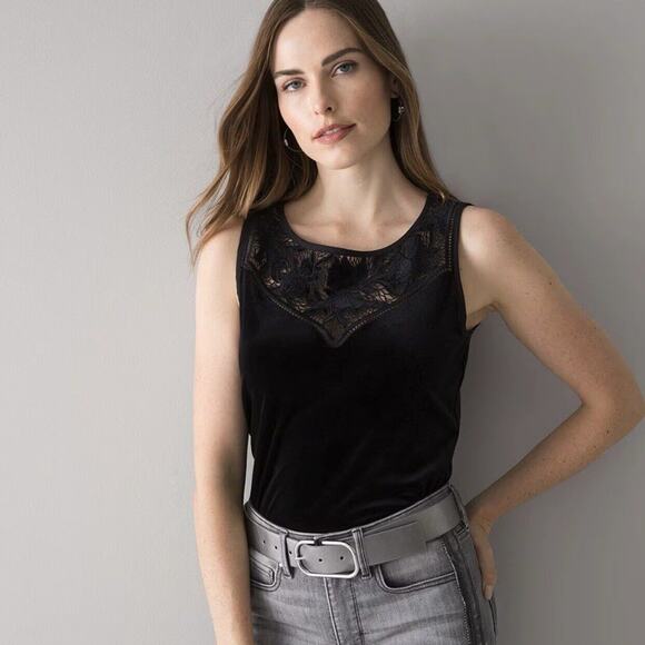 White House Black Market Velvet Black Sleeveless Top Small NWT - Picture 1 of 9